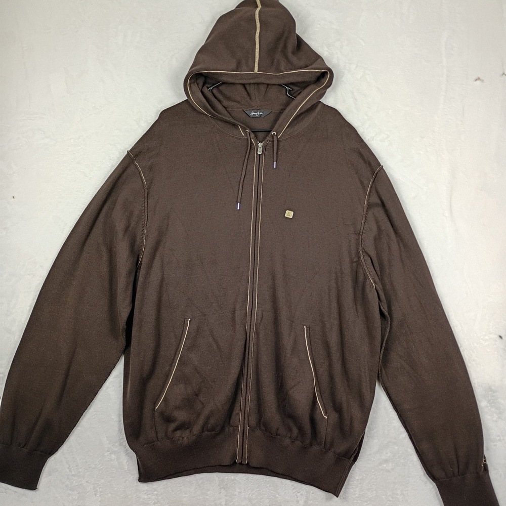 Sean John Zip Up Hoodie Mens 4XB Brown Cotton Knit Y2K Streetwear Sweatshirt 90s
